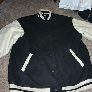 h&m leather varsity jacket